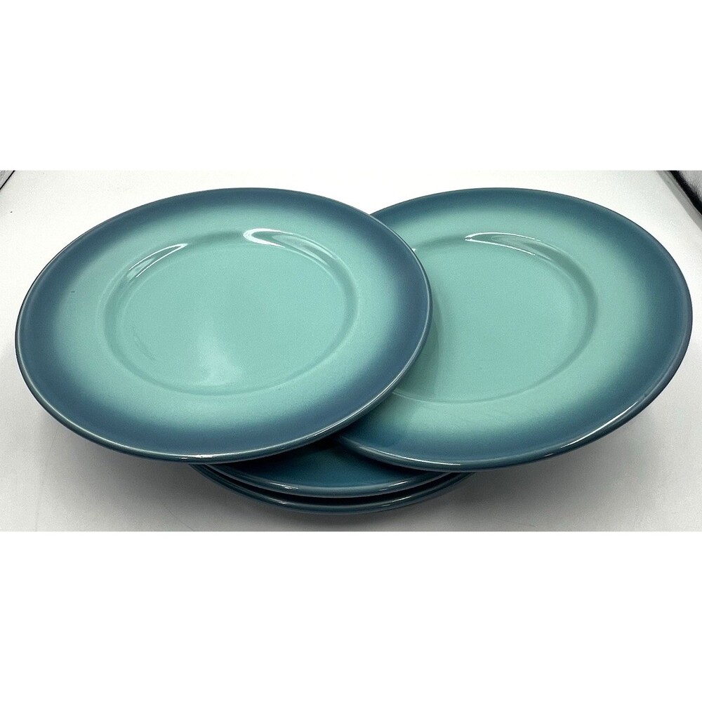 4 Bobby Flay Ombré Blue Salad Plates | Teal Turquoise Stoneware 8.5"